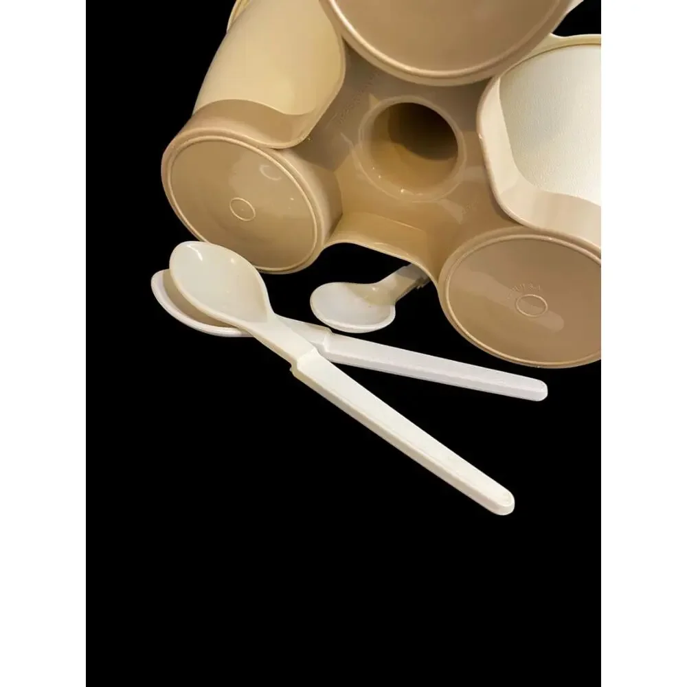 Vintage Tupperware Complete Condiment Caddy Beige Almond with Spoons